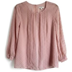 J.Crew Swiss Dot Silk Cotton Sheer Lace Long Sleeve Blouse Top Pink Peach Size 2
